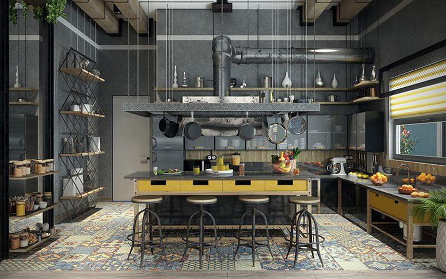 Industrial kitchen decoration 1 - دکوراسیون به سبک صنعتی