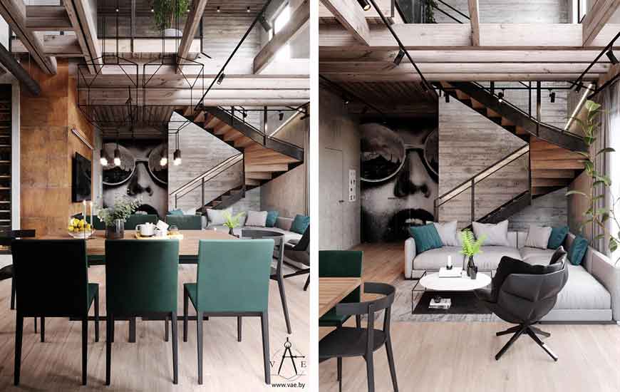 dining room Industrial - دکوراسیون به سبک صنعتی