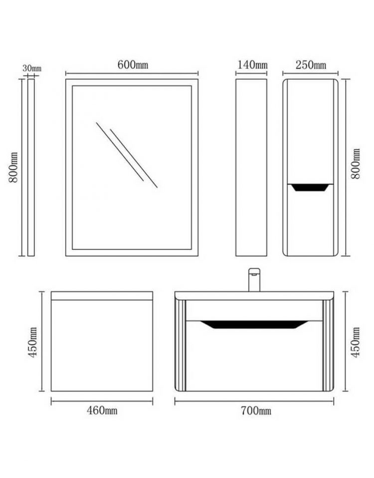 ست کابینت روشویی لوتوس و آینه مدل کویین۷۰۰