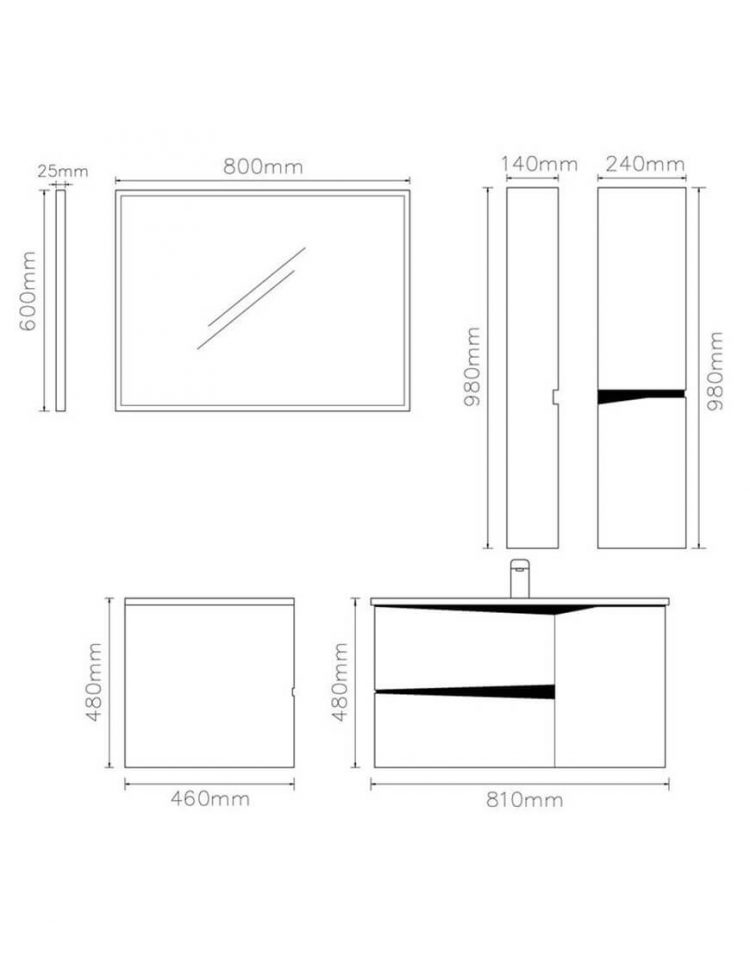 ست کابینت روشویی لوتوس و آینه مدل سزار۸۰۰