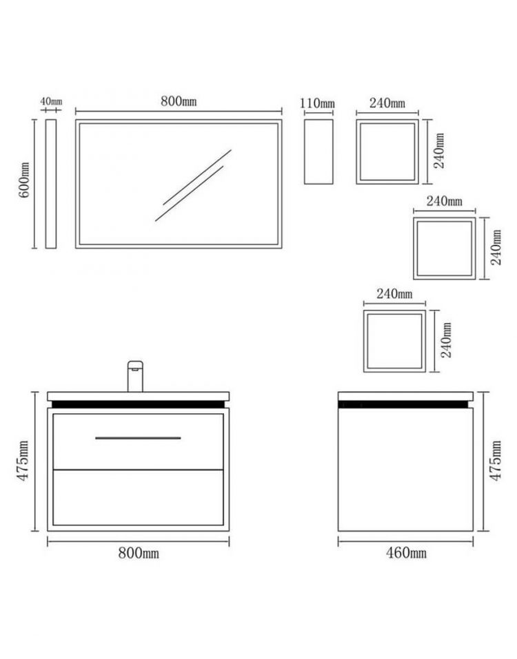 ست کابینت روشویی لوتوس و آینه مدل شارلوت۸۰۰