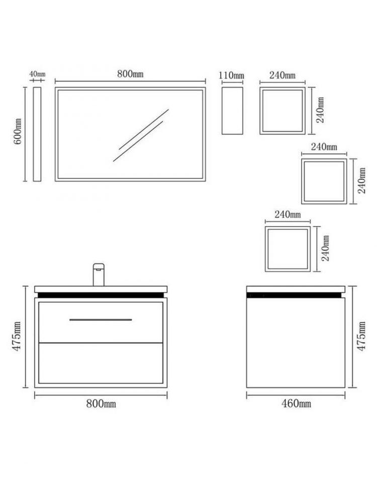 ست کابینت روشویی لوتوس و آینه مدل شارلوت۸۰۰