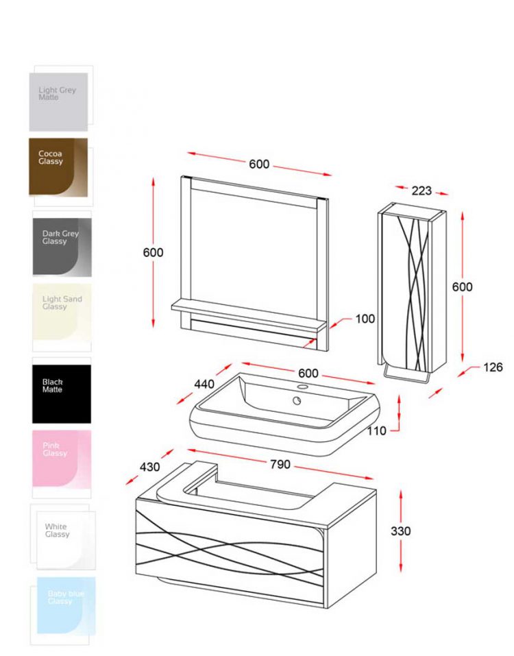 ست روشویی کابینت ورتا و آینه  مدل گرویتی۶۰