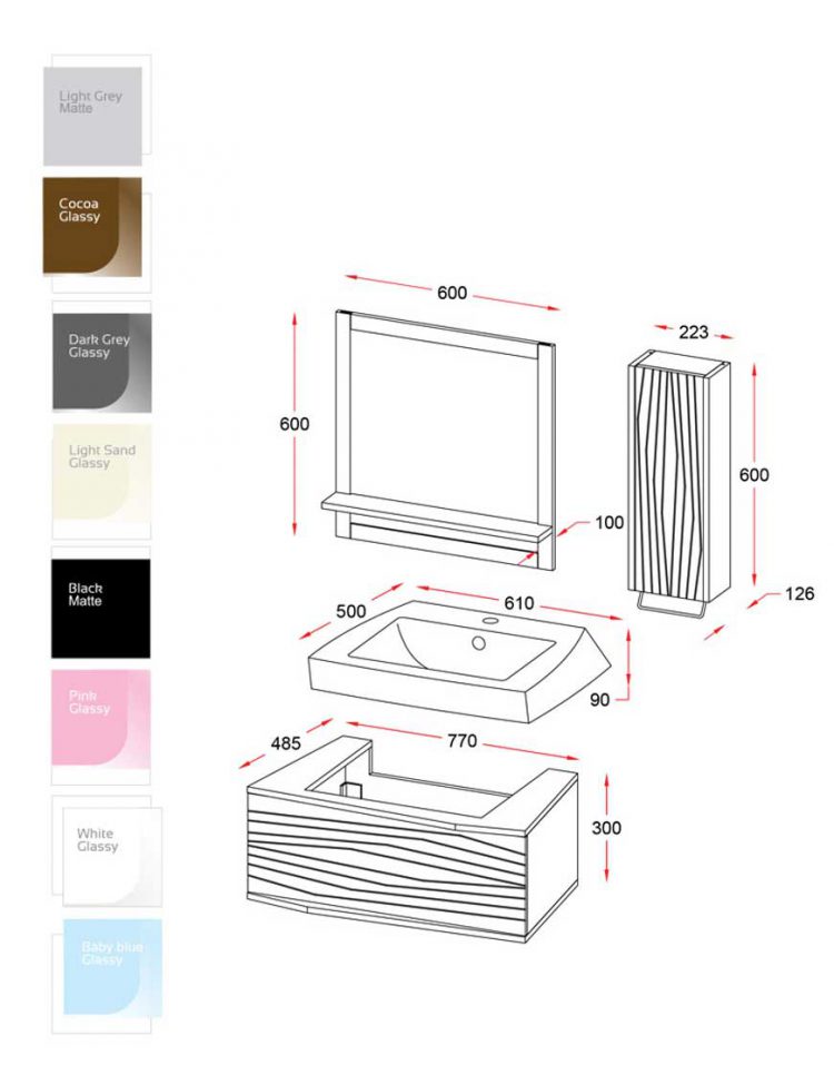 ست روشویی کابینت ورتا و آینه  مدل اپال