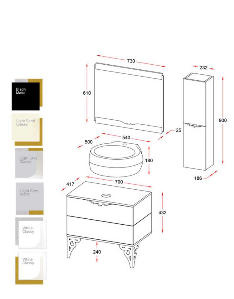 ست روشویی کابینت ورتا و آینه  مدل ارینت