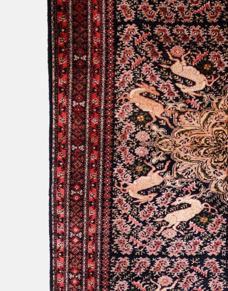 قالیچه دستبافت گل ابریشم سنگان دکو فرش