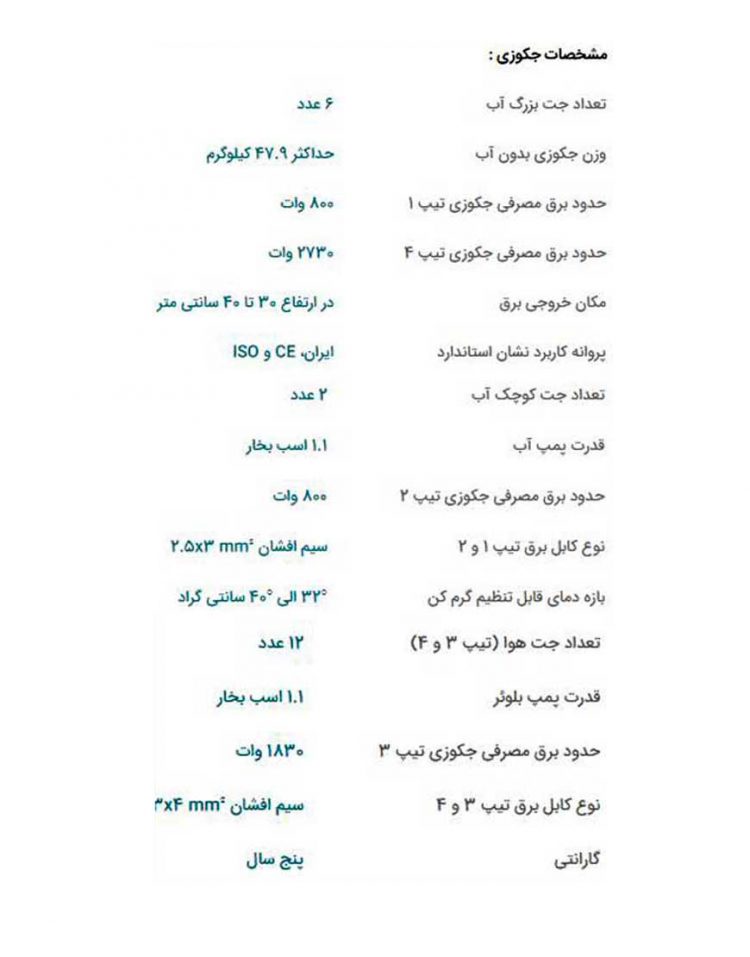 جکوزی پرشین استاندارد مدل البا