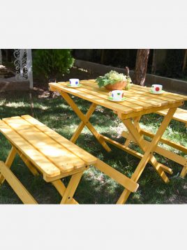 ست میز و صندلی چهار نفره چوبی مدل بنچ