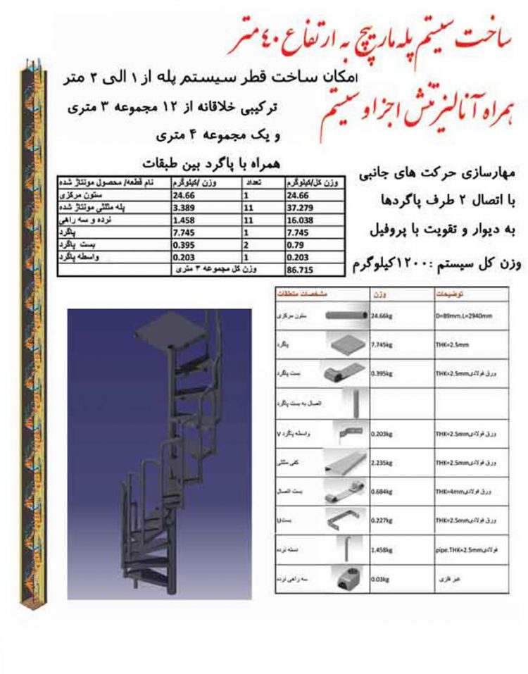 پله مارپیچ فلزی با نرده نهالسان