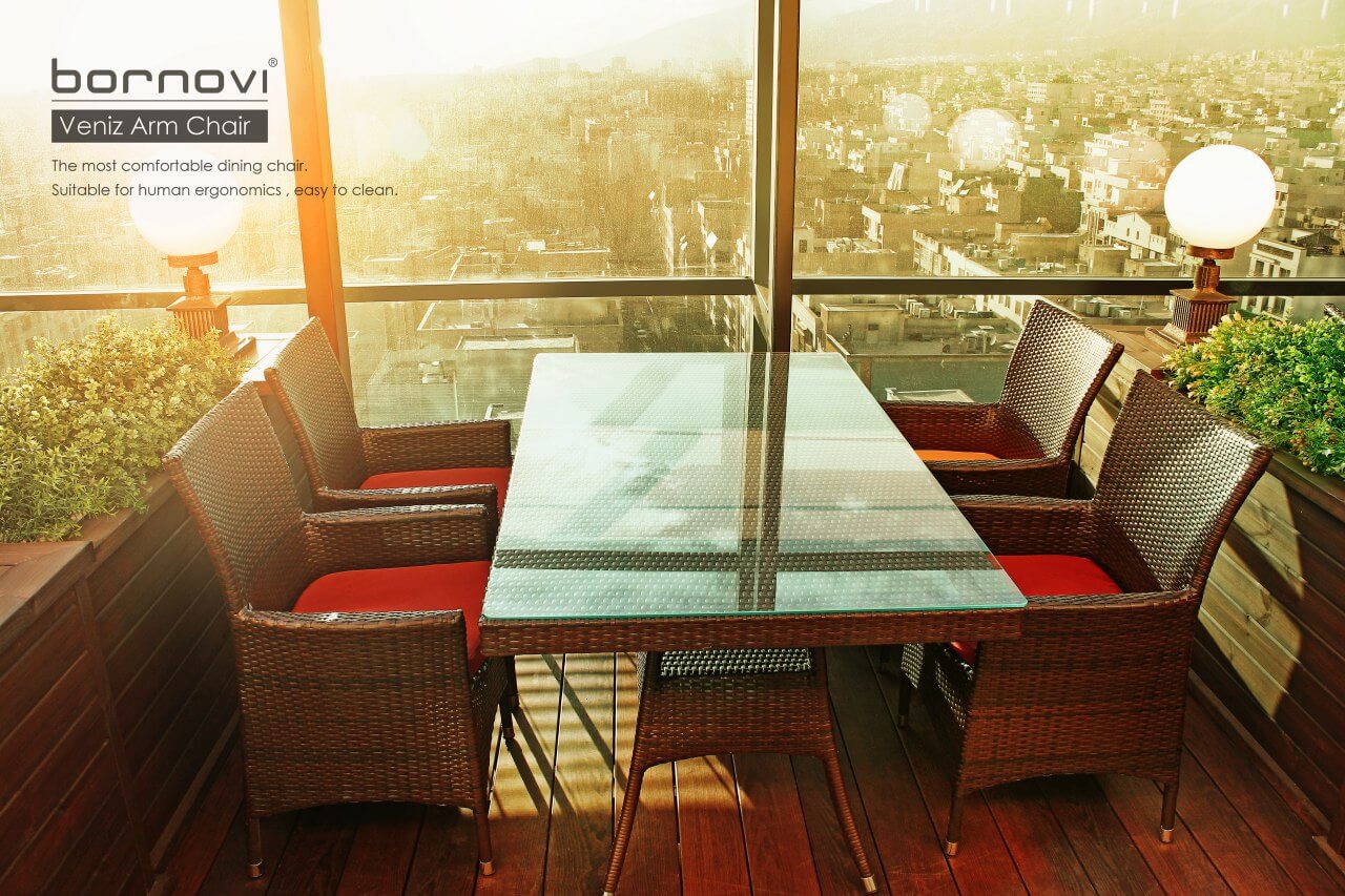 bornovi foursome set woven chair table model veniz00 - ست میز و صندلی حصیری بورنووی مدل ونیز -  - patio-dining-furniture