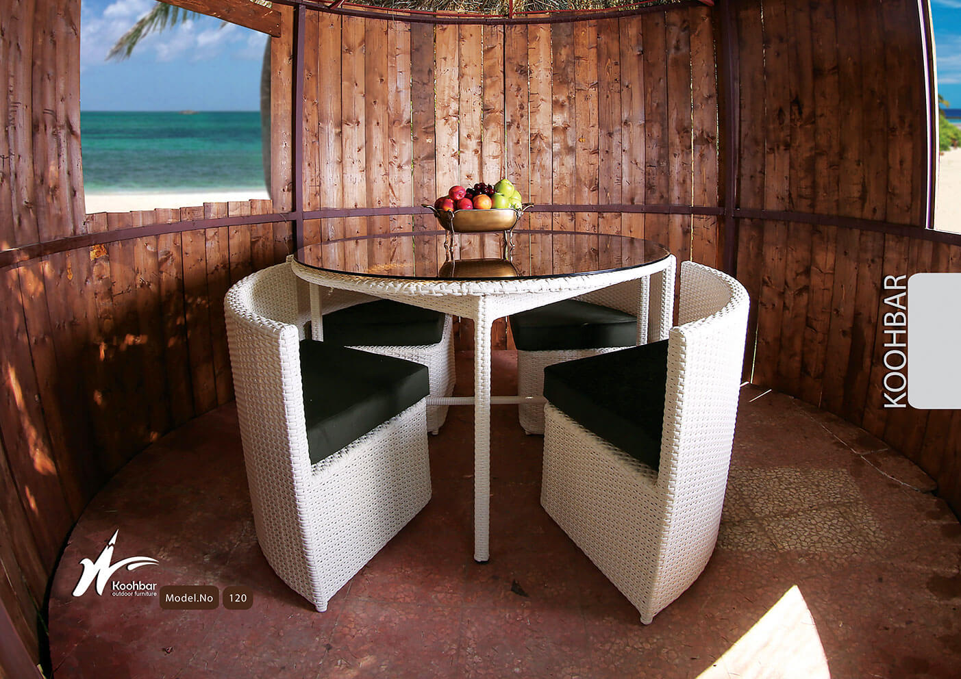 kohbar patio conversation sets 120 model0 - ست میز صندلی حصیری گرد مدل ۱۲۰ -  - patio-dining-furniture