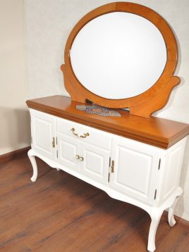 بوفه کنسول و آینه بیضی چوبی هندسی