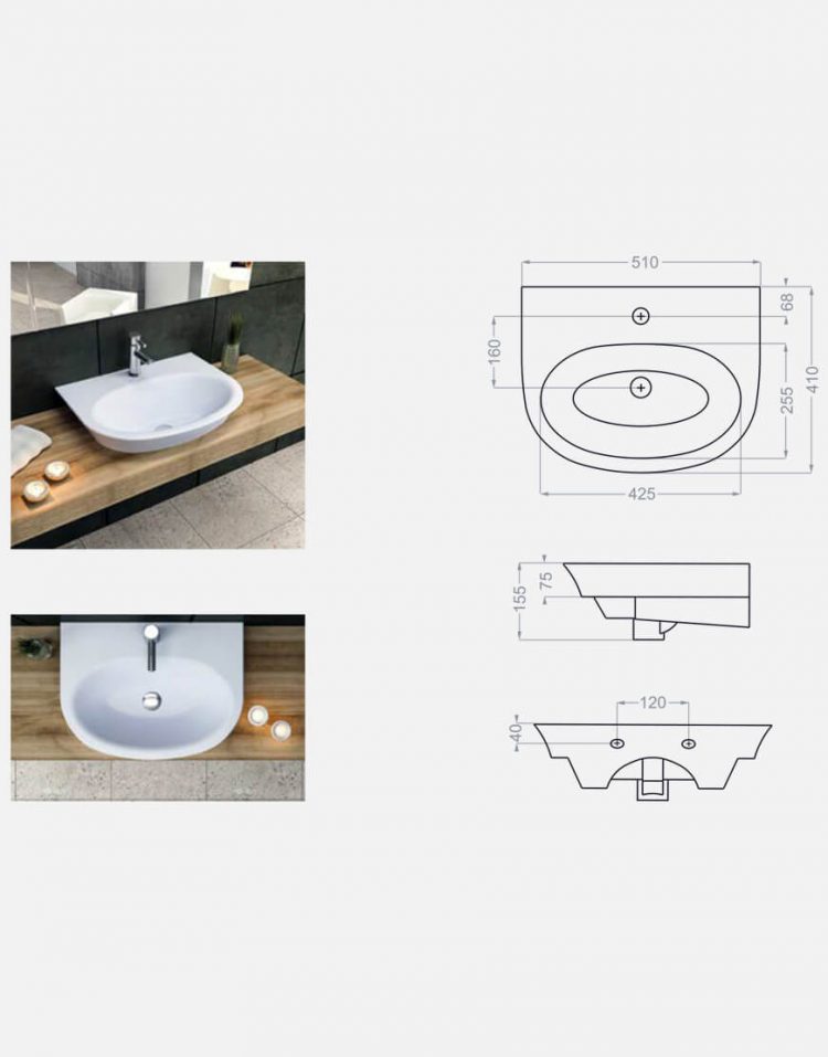 روشویی رو کابینتی گلسار مدل لیونا ۵۰