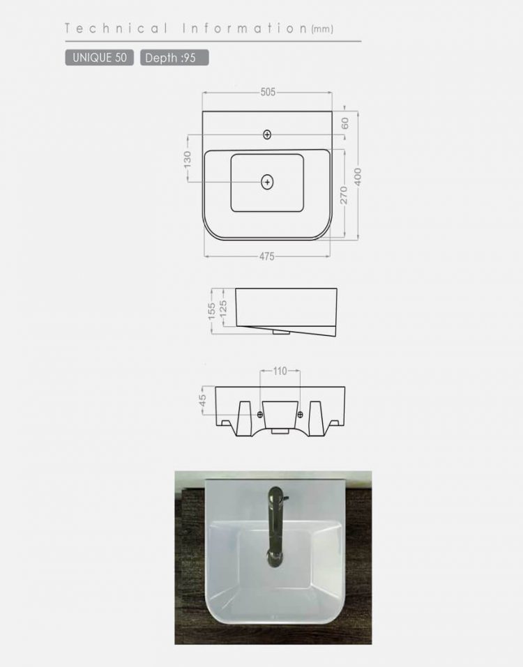 روشویی روکابینتی گلسار مدل یونیک۵۰