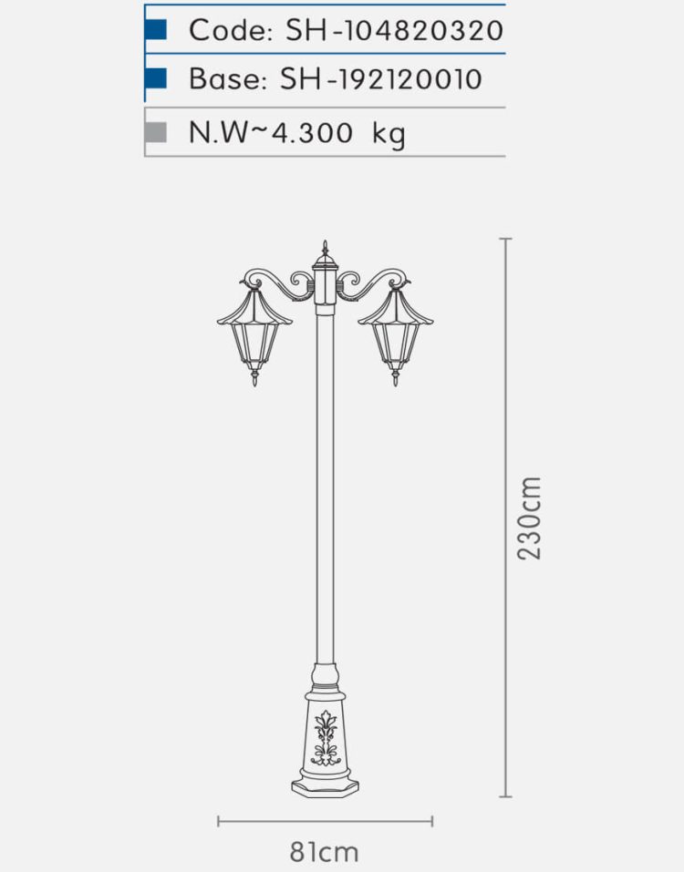 چراغ دوشاخه پارکی شب تاب مدل چتری SH-۱۰۴۸۲۰۳۲۰