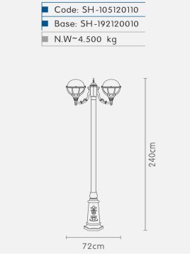 چراغ دوشاخه پارکی شب تاب مدل دیاموند SH-۱۰۵۱۲۰۱۱۰