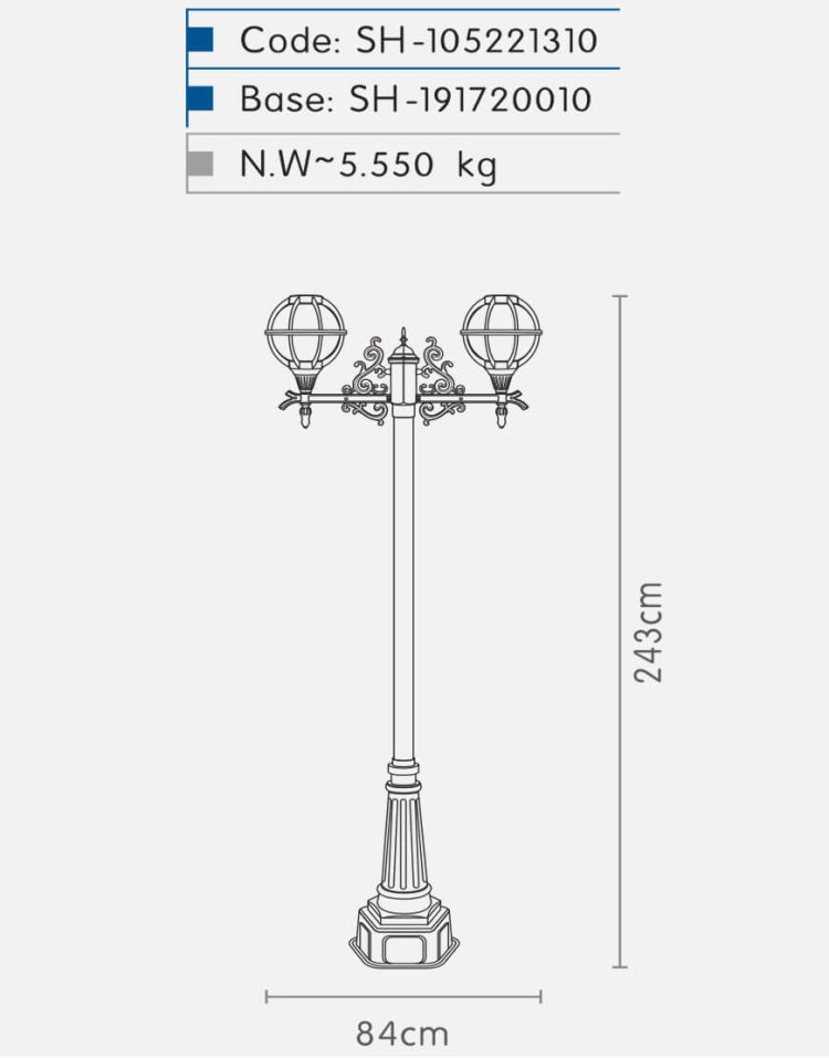 چراغ دوشاخه پارکی شب تاب مدل مروارید SH-۱۰۵۲۲۱۳۱۰