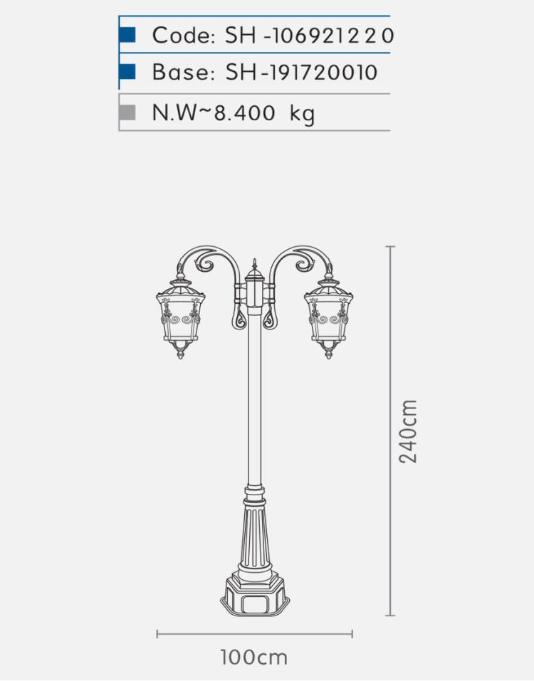 چراغ دوشاخه پارکی شب تاب مدل ماهنوس SH-۱۰۶۹۲۱۲۲۰