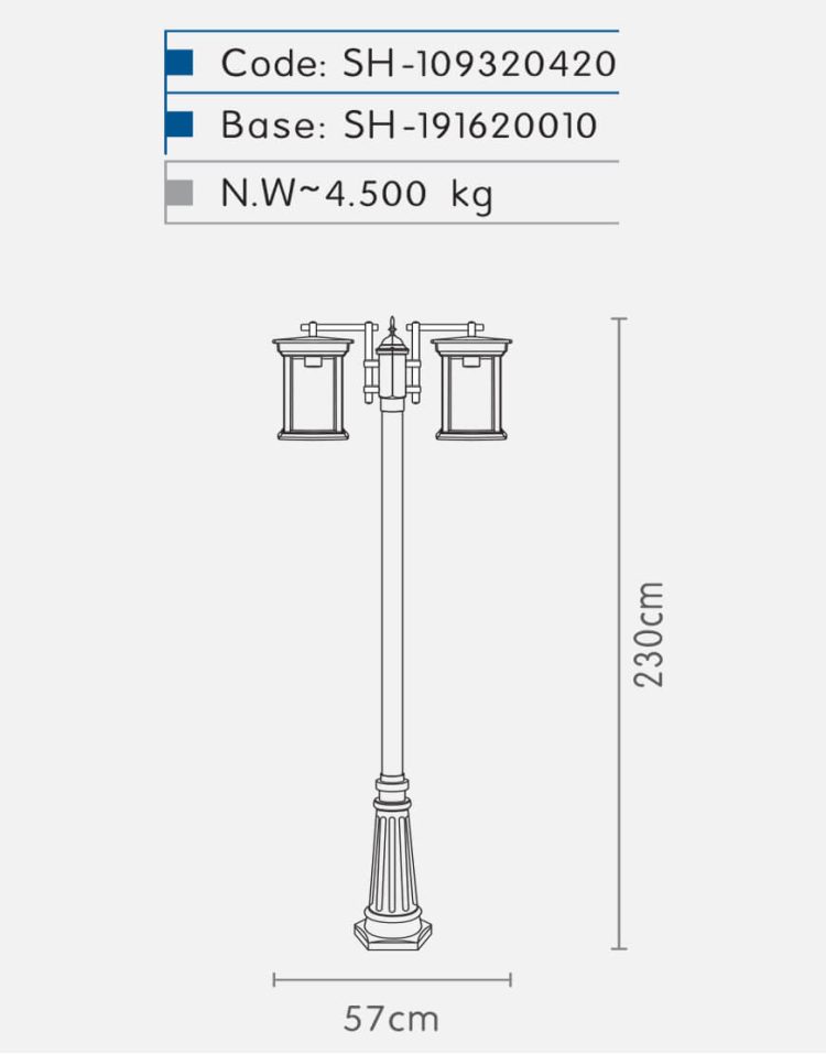 چراغ دوشاخه پارکی شب تاب مدل روناک SH-۱۰۹۳۲۰۴۲۰