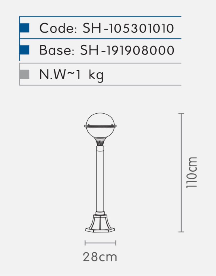 چراغ سرلوله شب تاب مدل توپی SH-۱۰۵۳۰۱۰۱۰