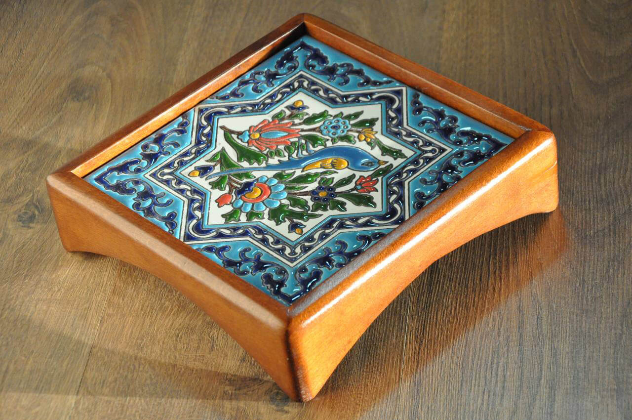 hendesi square wooden tea tray 0 - سینی چوبی مربع کاشیکاری -  - decorative-trays