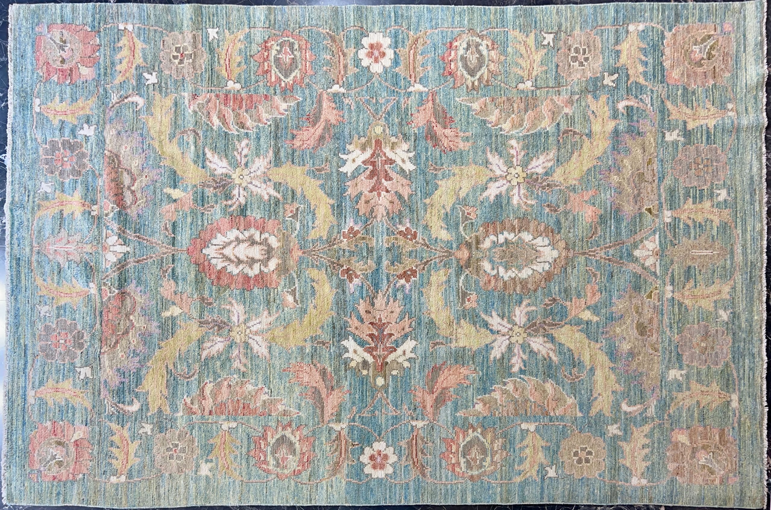 blue soltanabad modern handwoven carpet code123 0 scaled - فرش دستباف سبزآبی نقش سلطان آباد کد 123 -  - area-rugs