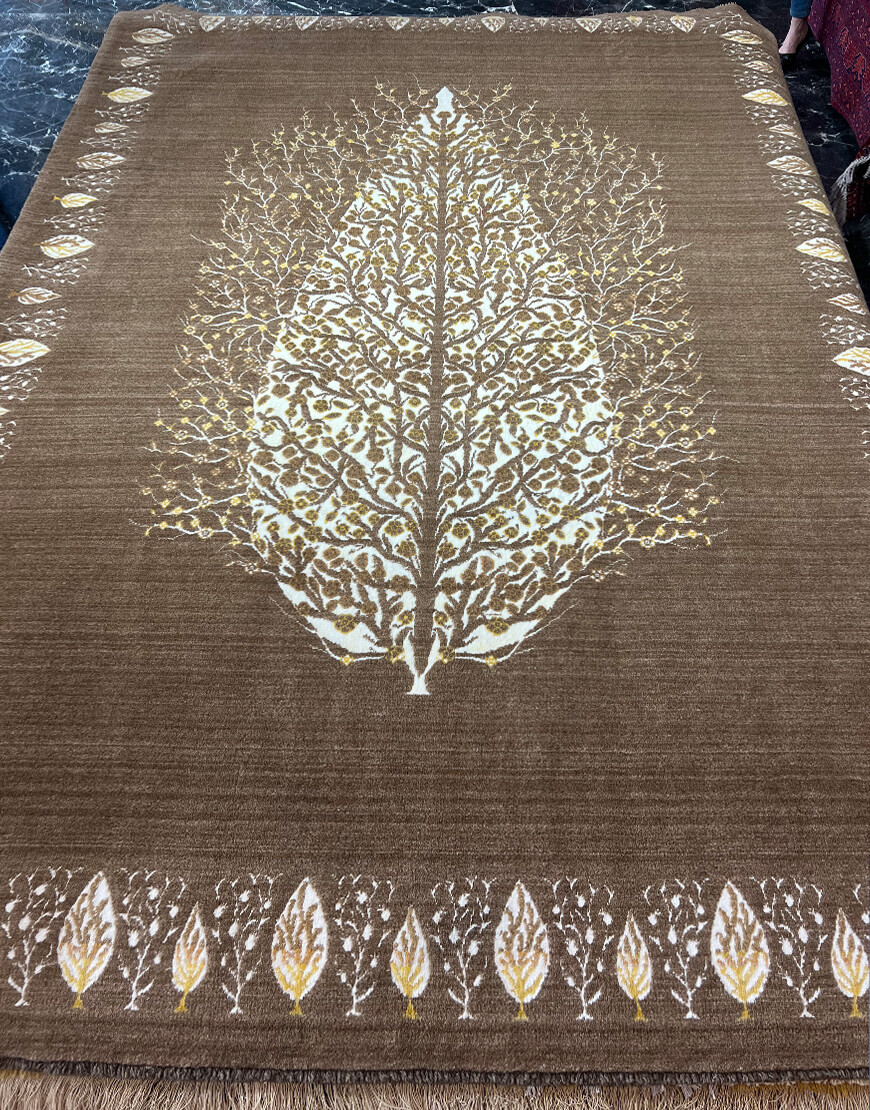 handwoven carpet tree life design code129 1 - فرش دستباف خاکی طرح درخت زندگی کد 129