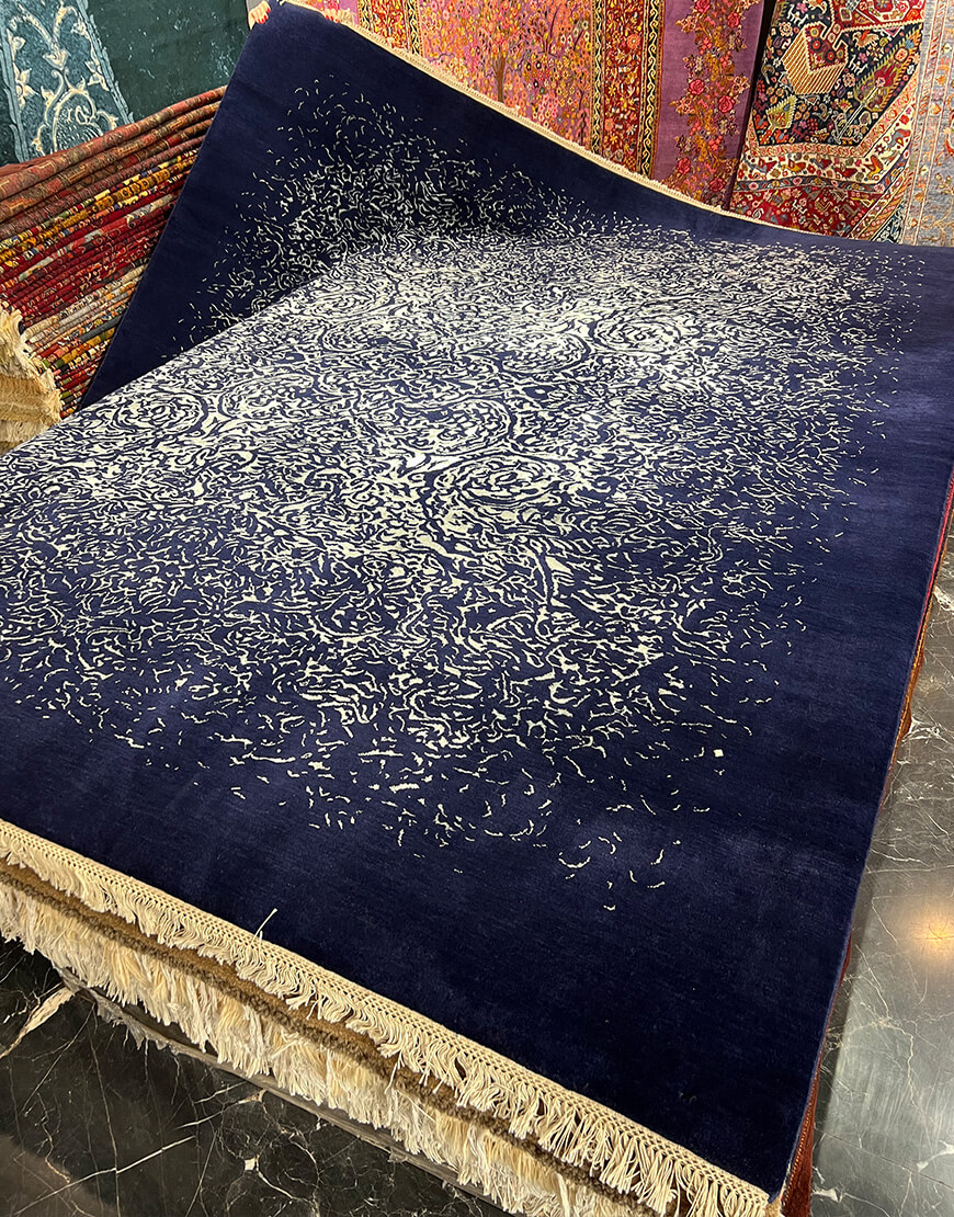 modern blue handwoven carpet code128 1 - فرش دستباف مدرن آبی کد 128