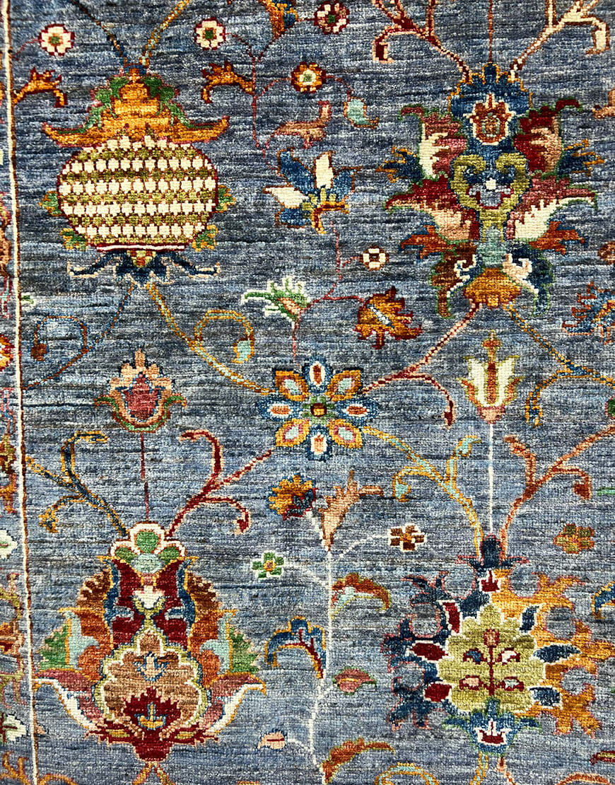 فرش دستباف آبی نقش سلطان آباد کد 102
