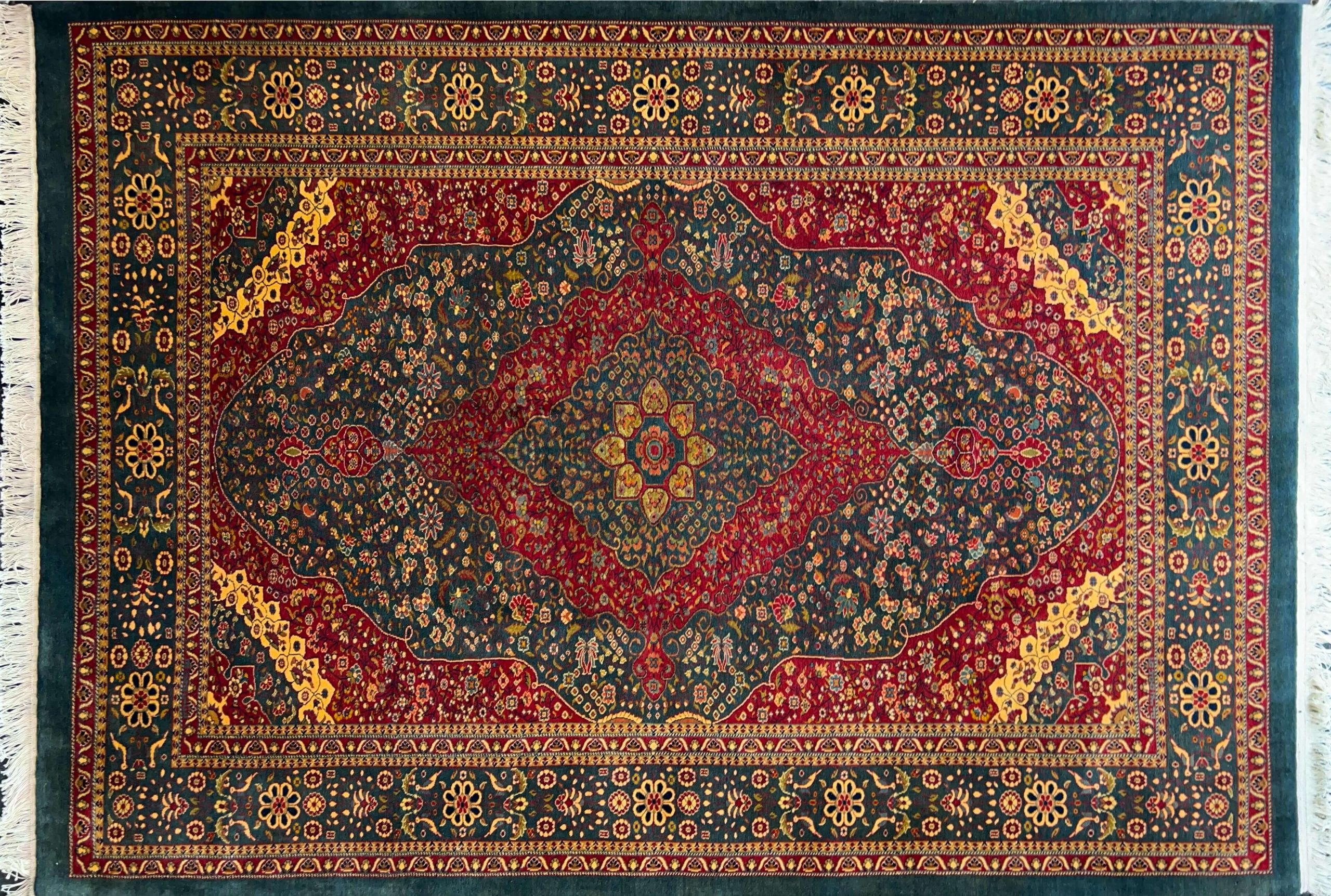 dark green ghashghayi handwoven carpet code145 0 scaled - فرش دستباف سبز تیره نقش قشقایی لچک دار کد 145 -  - area-rugs