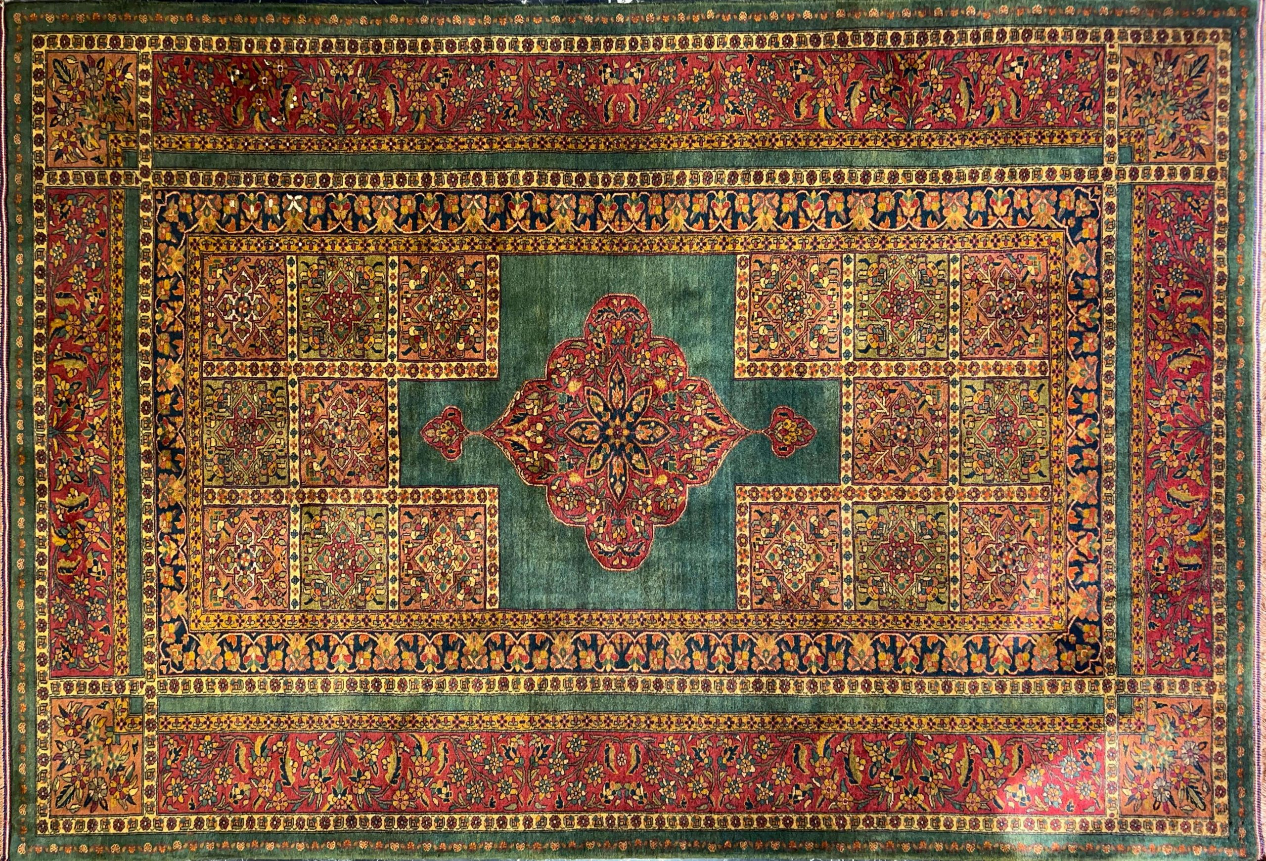 green handwoven carpet code142 0 scaled - فرش دستباف سبز نقش گل کد 142 -  - area-rugs