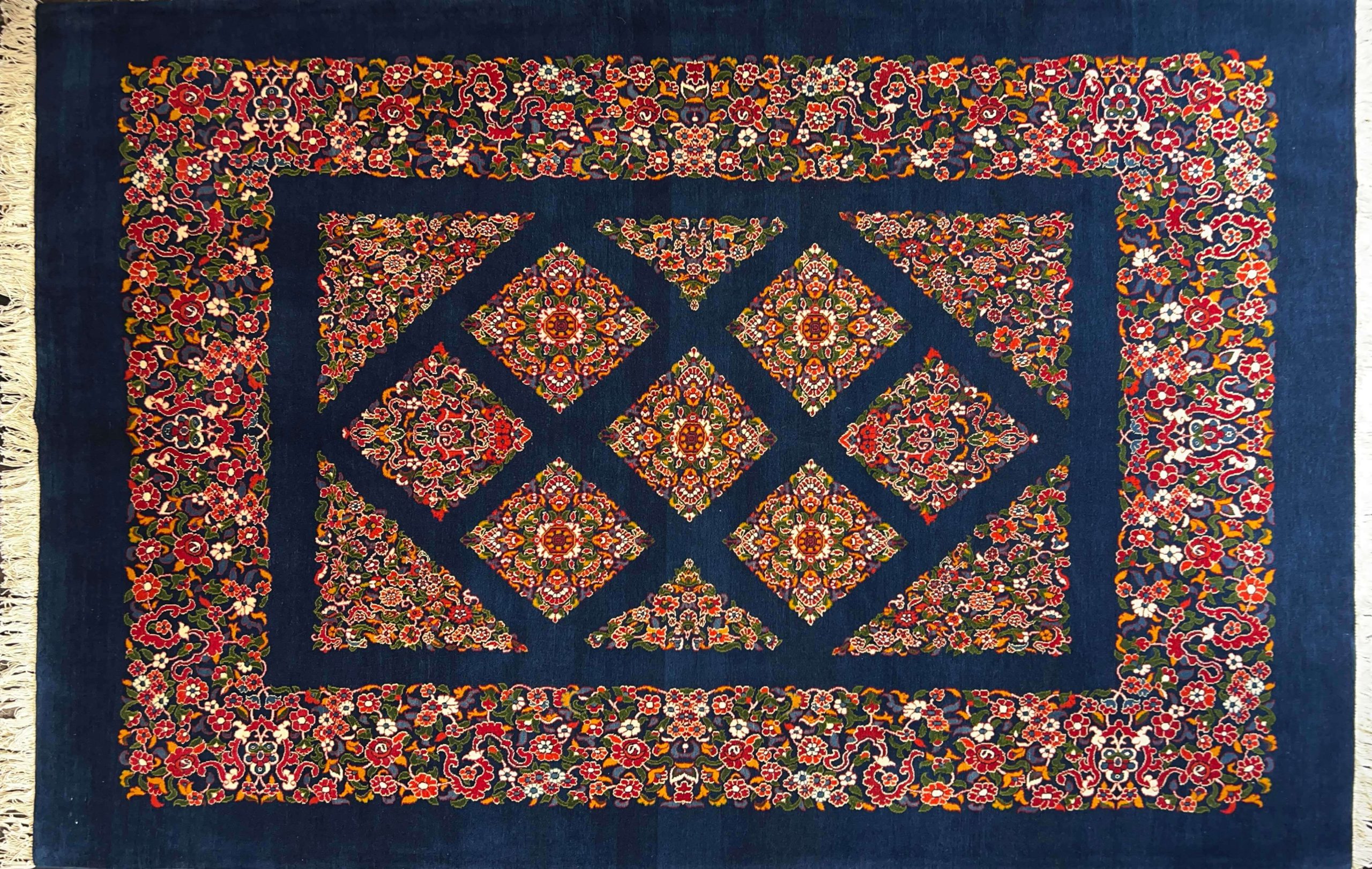 blue ghashghayi 1000flower handwoven carpet code151 0 scaled - فرش دستباف آبی نقش قشقایی طرح هزار گل کد 151 -  - area-rugs