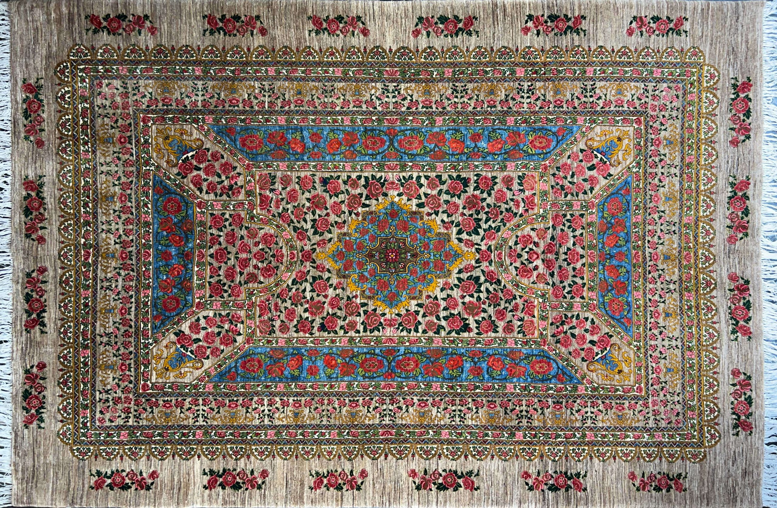camel ghashghayi 1000flower handwoven carpet code153 0 scaled - فرش دستباف شتری نقش قشقایی طرح هزار گل کد 153 -  - area-rugs