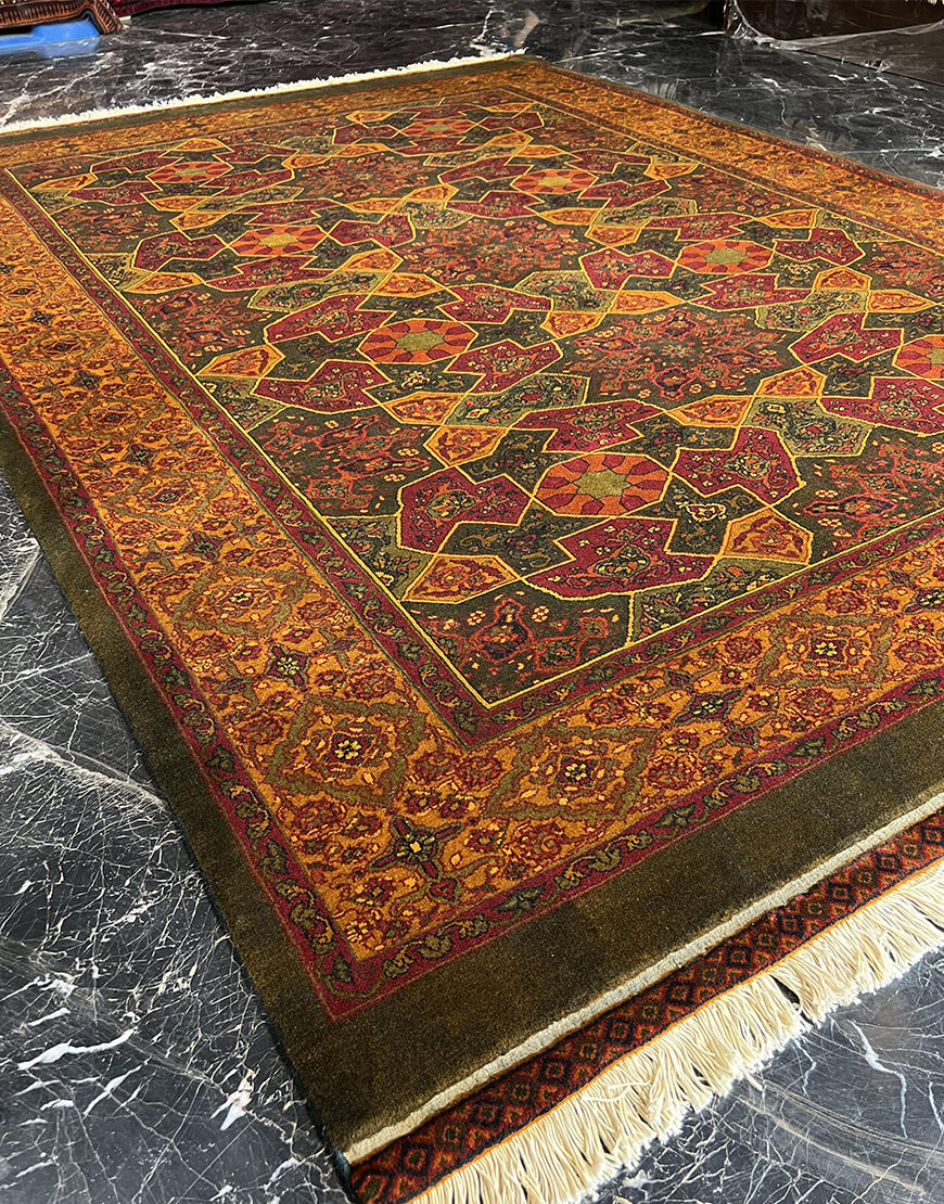 darkgray mohandesi handwoven carpet code147 1 - فرش دستباف سبز تیره نقش مهندسی کد 147