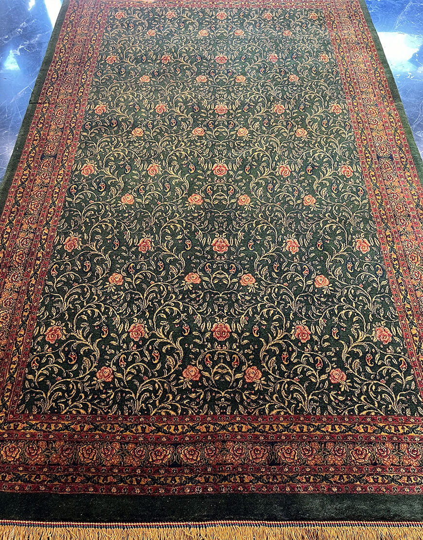 green ghashghayi chele handwoven carpet code161 1 - فرش دستباف سبز نقش قشقایی طرح چله کد 161