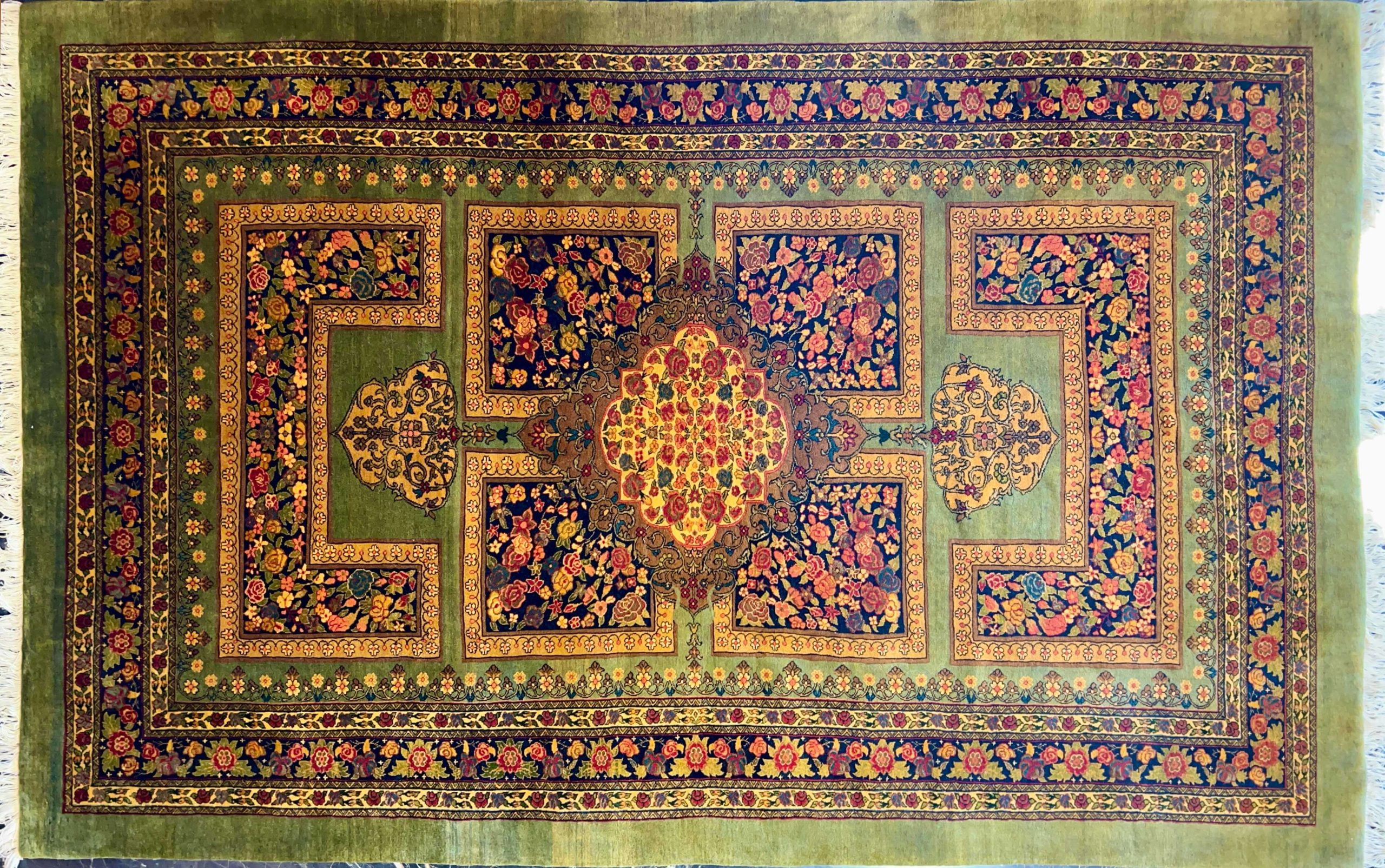 green ghashghayi handwoven carpet code160 0 scaled - فرش دستباف سبز نقش قشقایی کد 160 -  - area-rugs