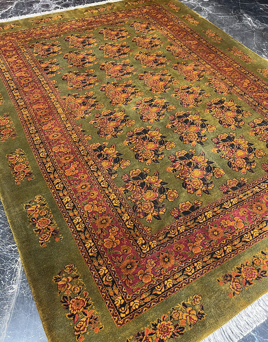green ghashghayi handwoven carpet code163 1 - فرش دستباف سبز نقش قشقایی طلاشور کد 163