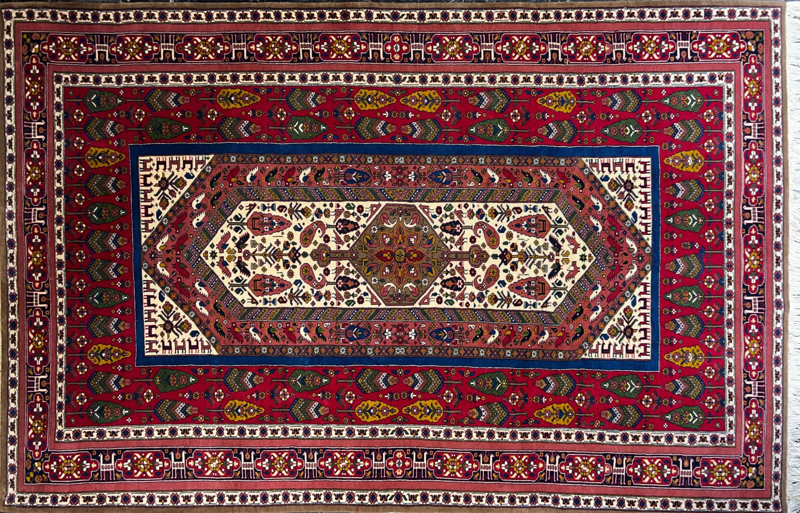red ghashghayi ashayeri handwoven carpet code150 0 scaled - فرش دستباف قرمز نقش قشقایی عشایری کد 150 -  - area-rugs