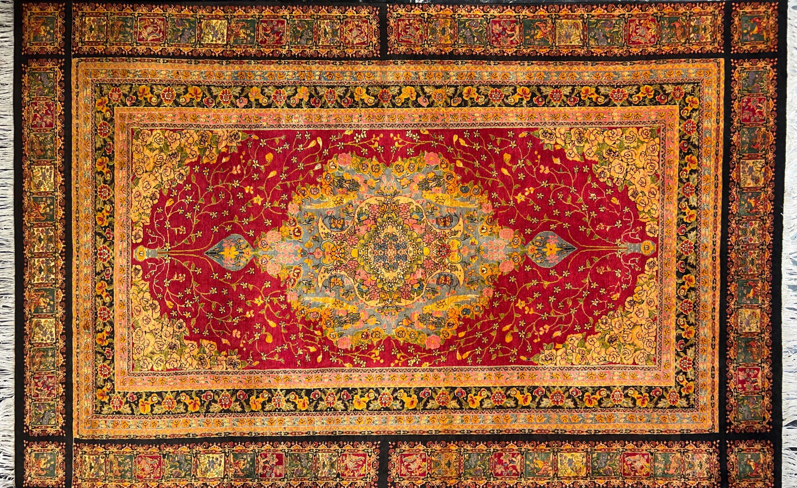 red ghashghayi handwoven carpet code154 0 scaled - فرش دستباف قرمز نقش قشقایی طرح لچک ترنج با دور خشتی کد 154 -  - area-rugs
