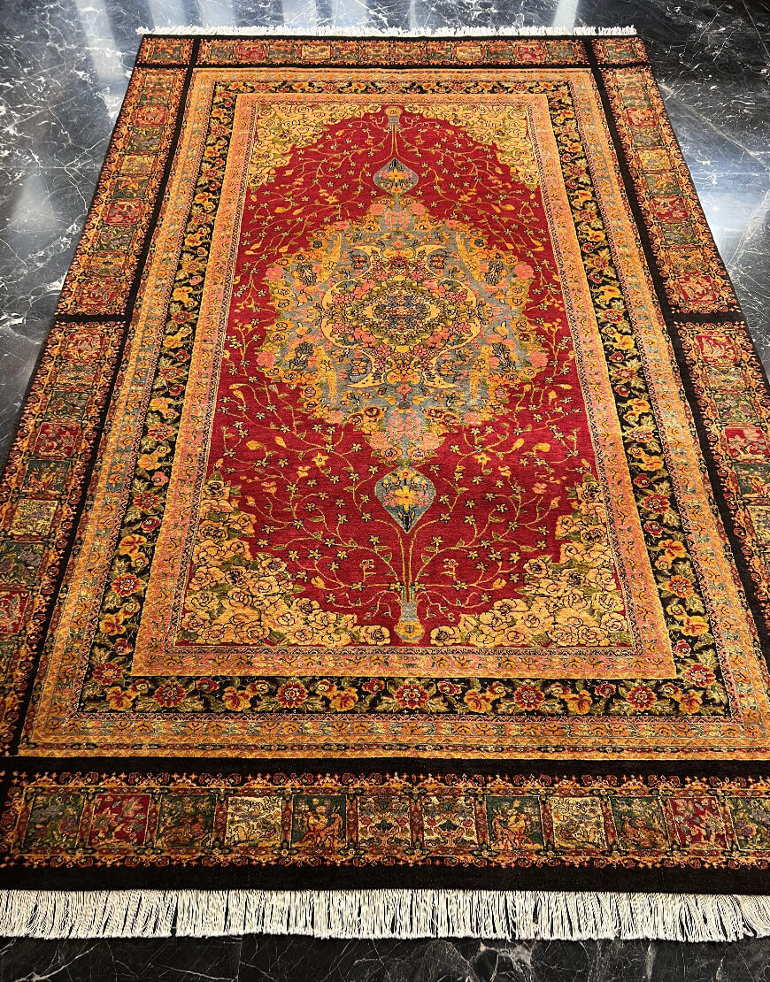 red ghashghayi handwoven carpet code154 1 - فرش دستباف قرمز نقش قشقایی طرح لچک ترنج با دور خشتی کد 154
