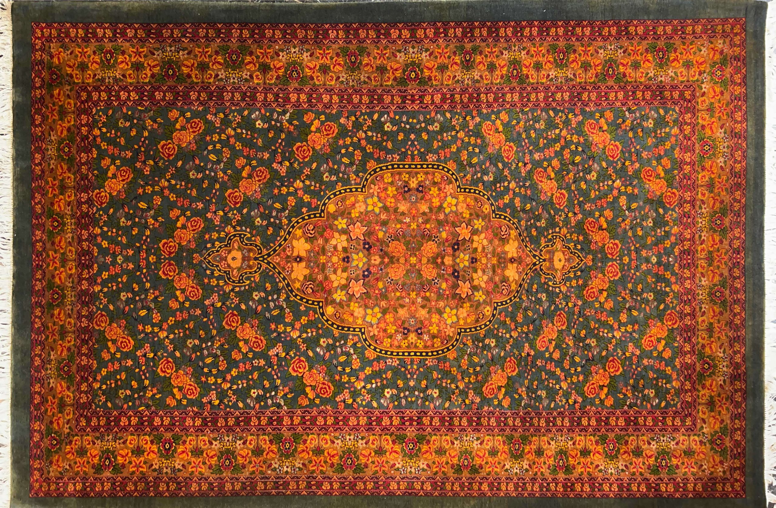 turquoise ghashghayi 1000flower handwoven carpet code152 0 scaled - فرش دستباف سبزآبی نقش قشقایی طرح هزار گل ترنج دار کد 152 -  - area-rugs