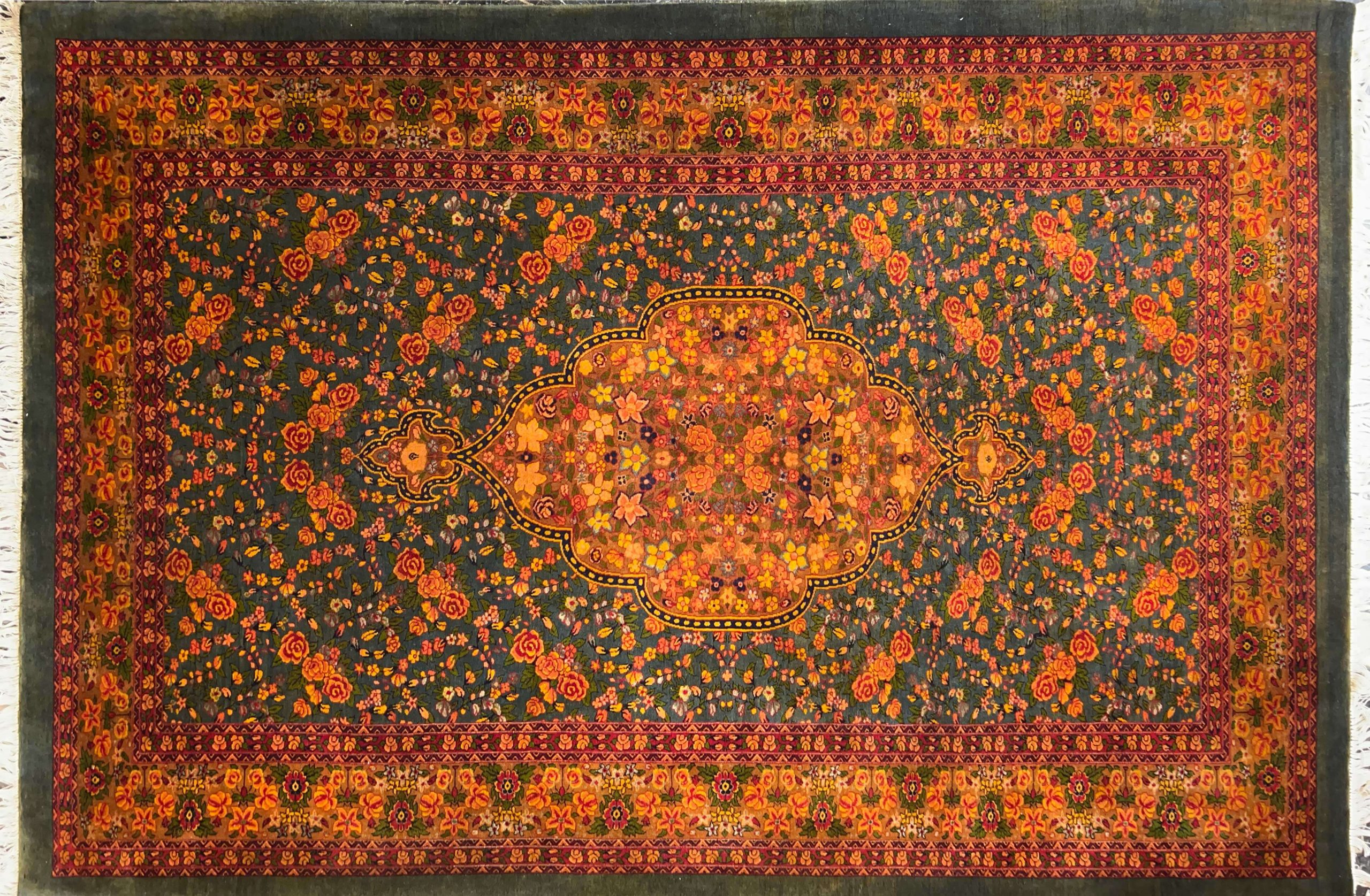 turquoise ghashghayi 1000flower handwoven carpet code152 0 scaled - فرش دستباف سبزآبی نقش قشقایی طرح هزار گل ترنج دار کد 152 -  - area-rugs