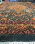 فرش دستباف سبزآبی نقش قشقایی طرح هزار گل ترنج دار کد 152