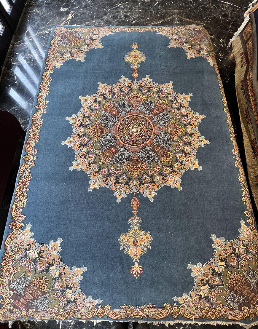 blue toranj design ghashghayi handwoven carpet code167 1 - فرش دستباف آبی نقش قشقایی کد 167