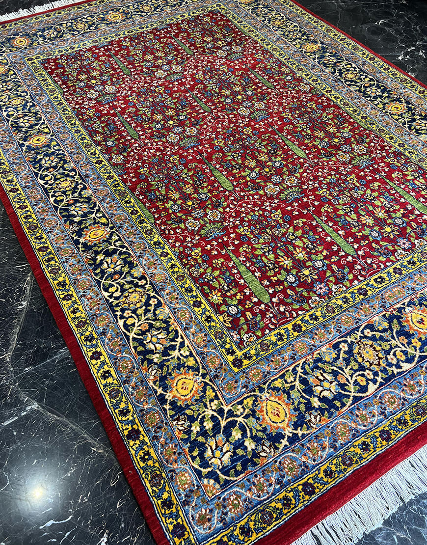 red sarv design ghashghayi handwoven carpet code163 1 - فرش دستباف قرمز نقش قشقایی طرح سرو کد 164