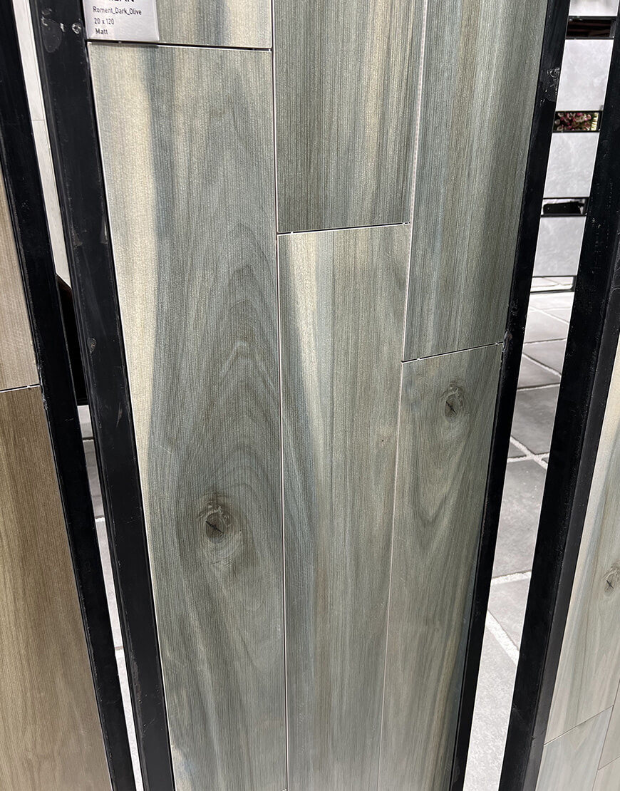 سرامیک طرح پارکت 20*120 میلان مدل رومنت زیتونی تیره