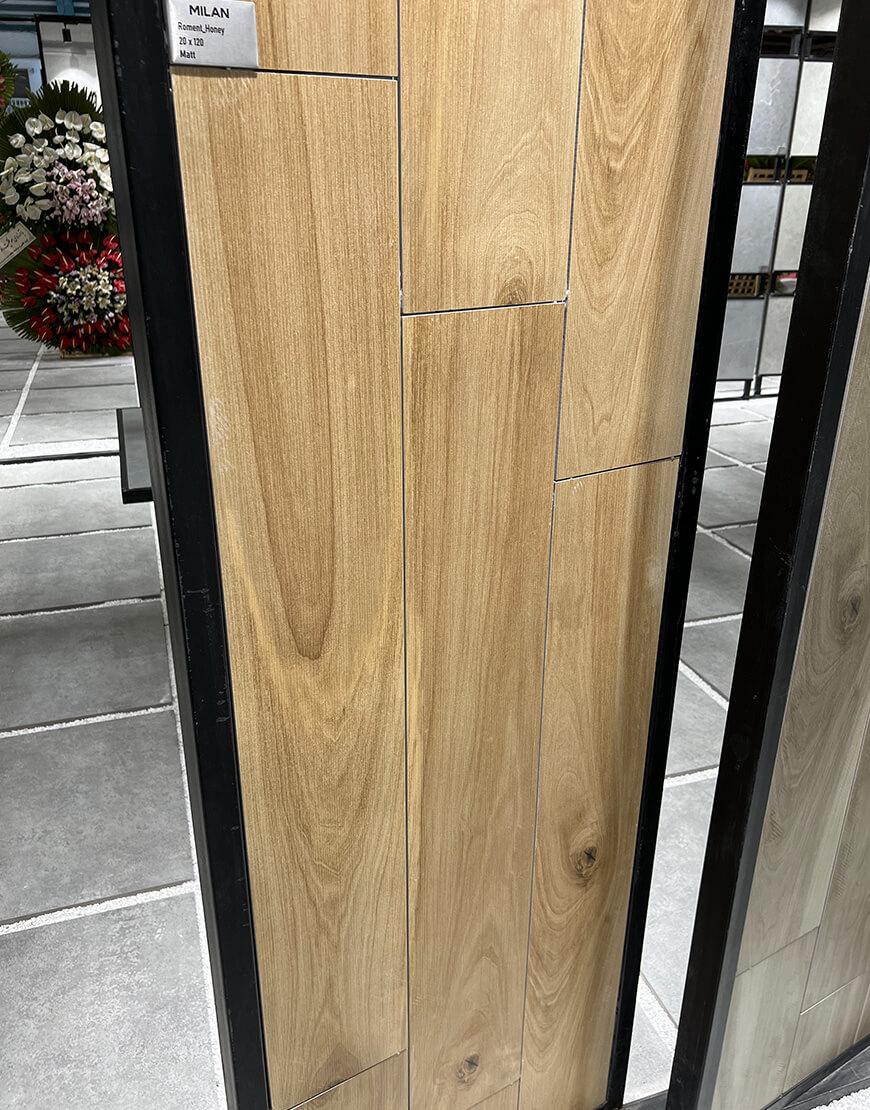 سرامیک طرح پارکت 20*120 میلان مدل رومنت عسلی