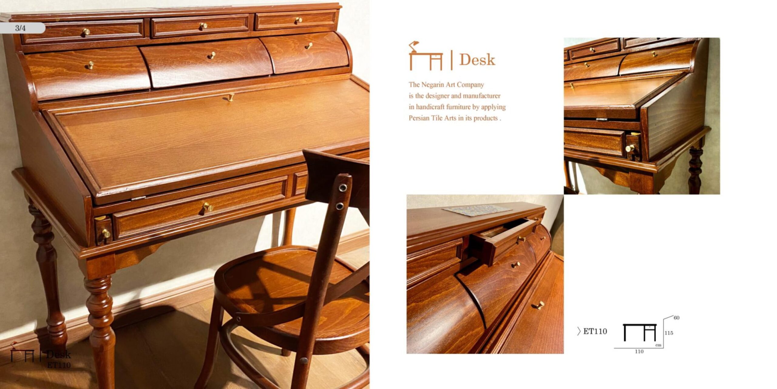 hendesi eight drawer wooden desk 0 scaled - میز تحریر دیپلمات درب دار نفیس -  - writing-desks