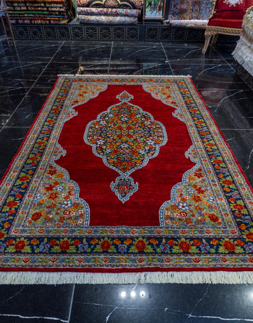 قالیچه دستباف قشقایی نقشه کف ساده کرمان کد 38162