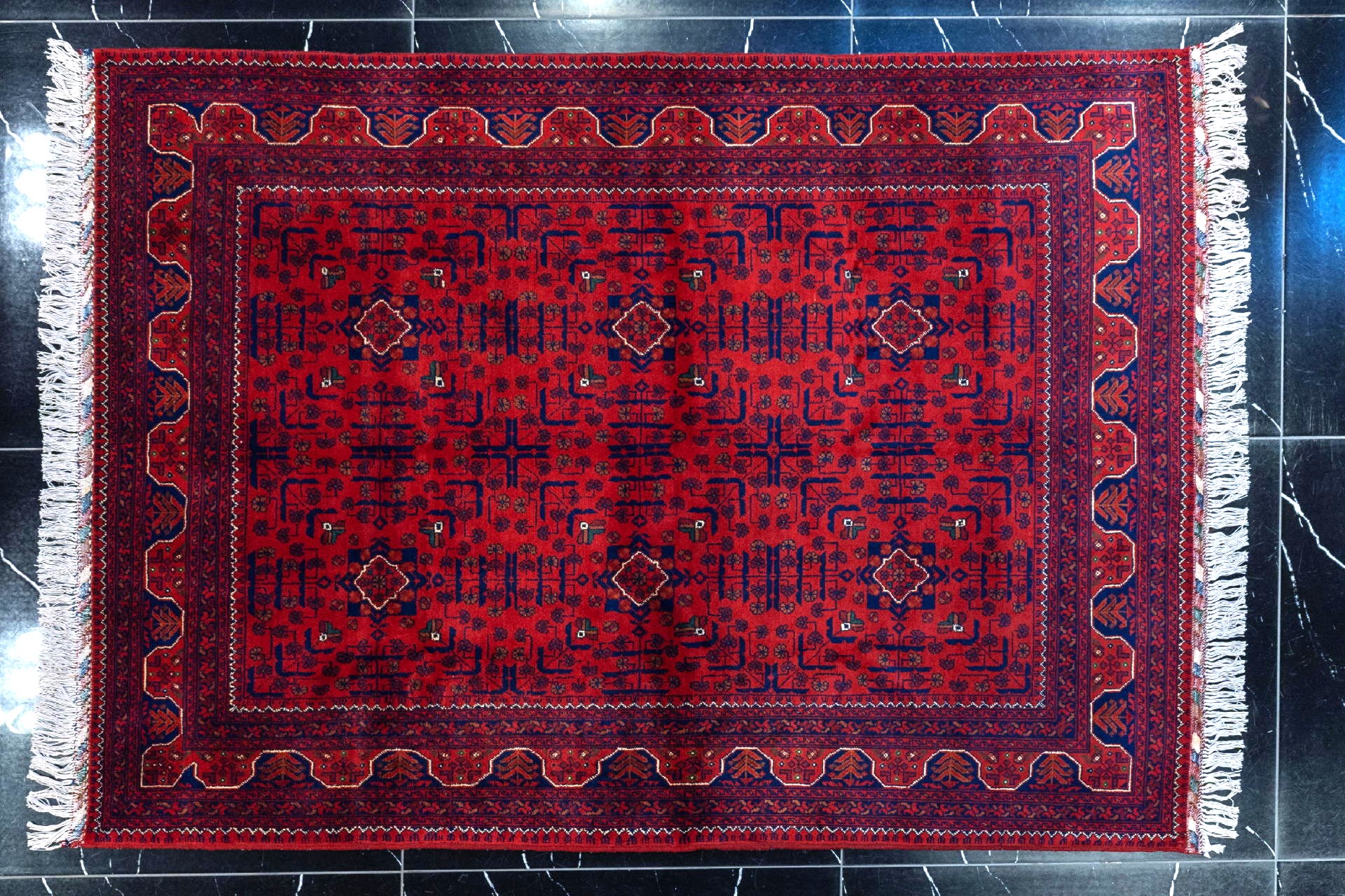 handmade persian carpet code38965 0 - قالیچه دستباف نقشه ستاره ای کرک براق زمینه لاکی کد 38965 -  - one-of-a-kind-rugs